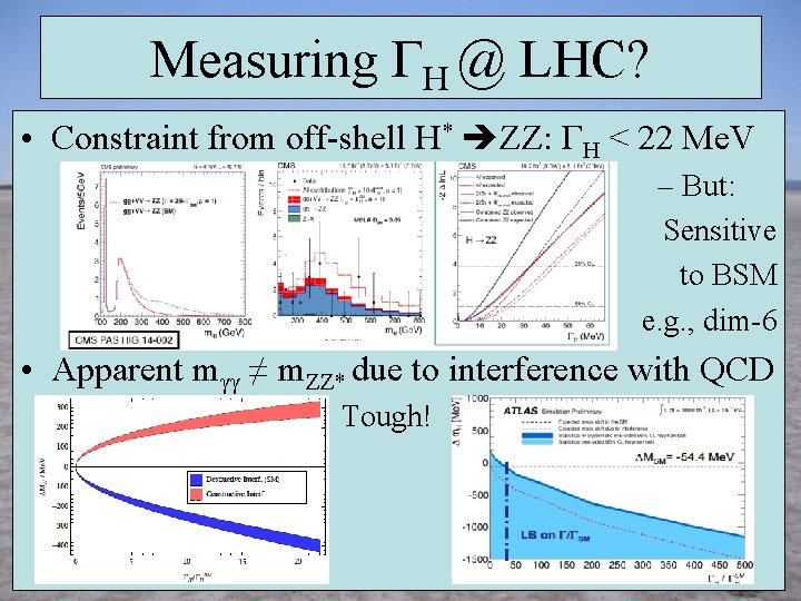 Measuring ΓH @ LHC? • Constraint from off-shell H* ZZ: ΓH < 22 Me.