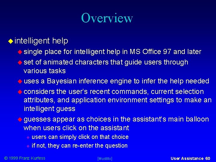 Overview intelligent help single place for intelligent help in MS Office 97 and later