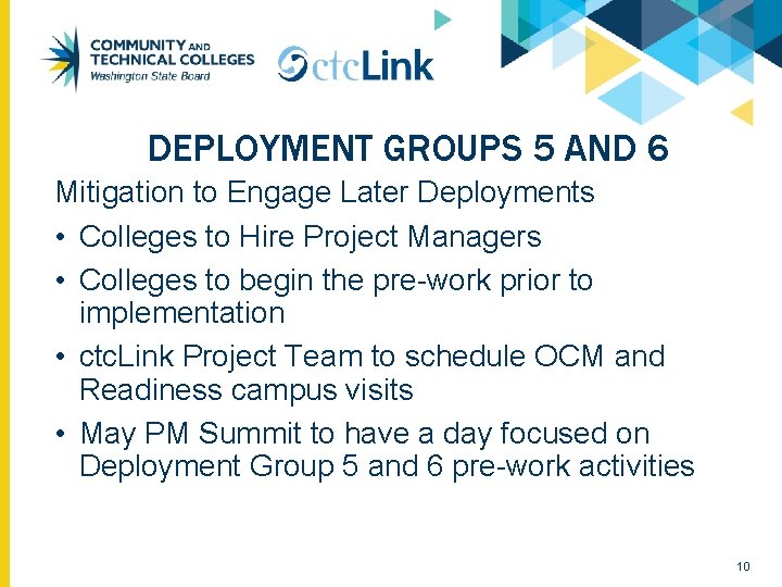 DEPLOYMENT GROUPS 5 AND 6 Mitigation to Engage Later Deployments • Colleges to Hire