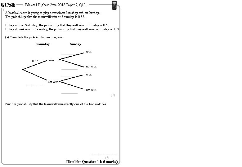 GCSE 1 Edexcel Higher: June 2018 Paper 2, Q 15 A baseball team is