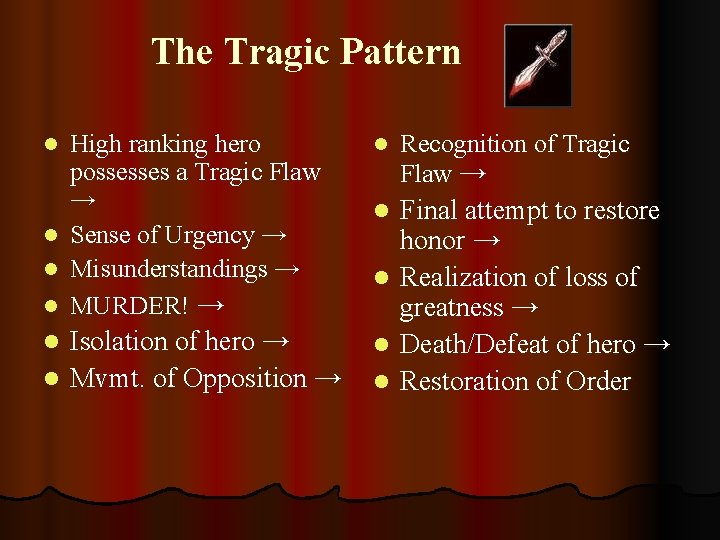 The Tragic Pattern High ranking hero possesses a Tragic Flaw → l Sense of