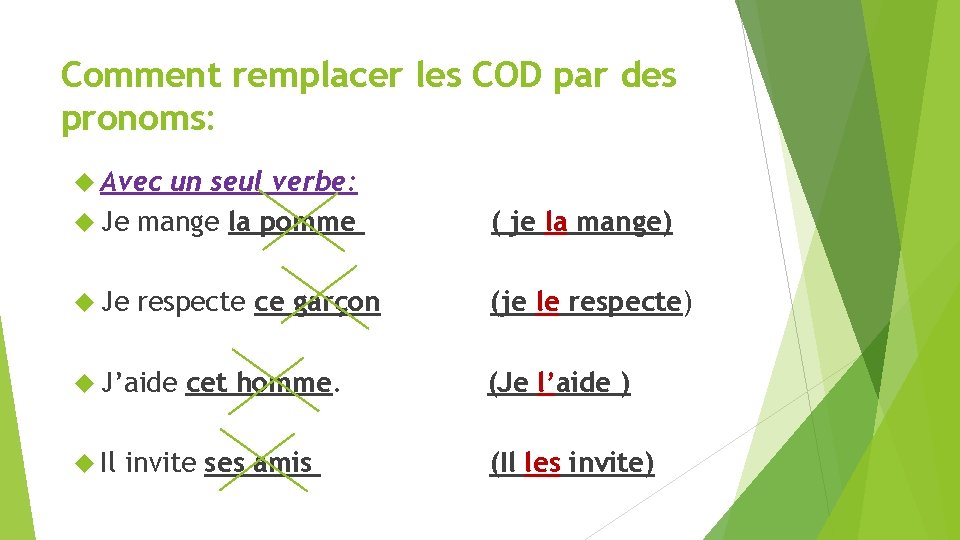Comment remplacer les COD par des pronoms: Avec un seul verbe: Je mange la Comment remplacer les COD par des pronoms: Avec un seul verbe: Je mange la