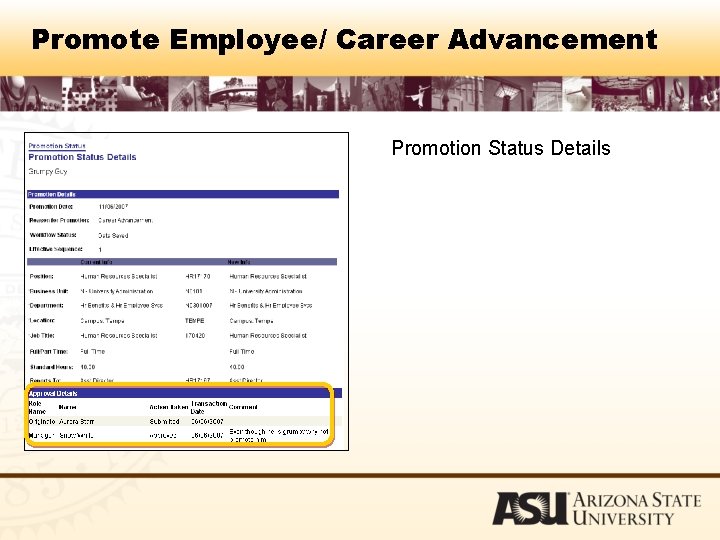 Promote Employee/ Career Advancement Promotion Status Details 