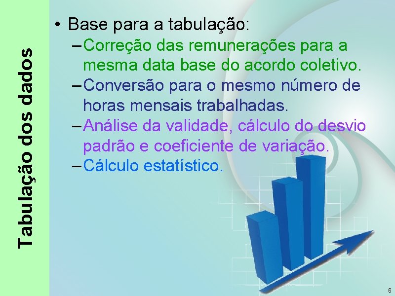 Tabulação dos dados • Base para a tabulação: – Correção das remunerações para a