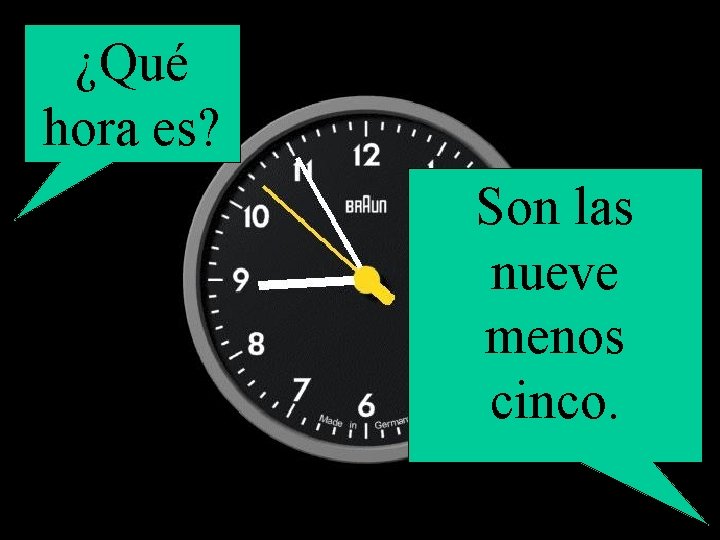 ¿Qué hora es? Son las nueve menos cinco. 