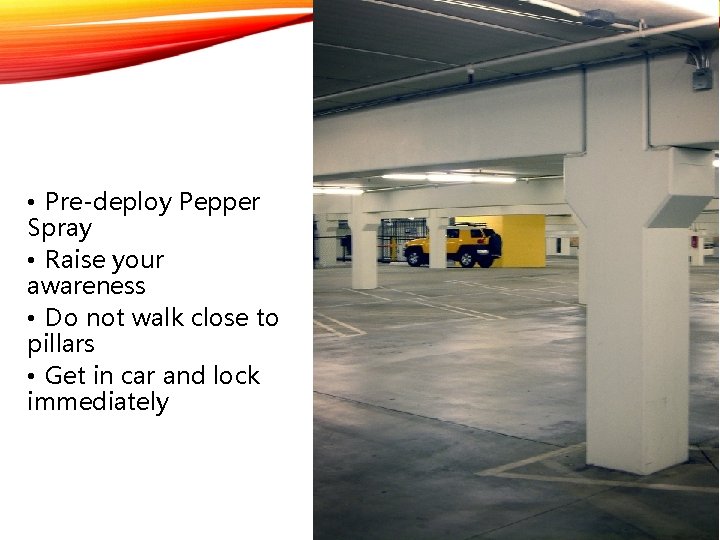 • Pre-deploy Pepper Spray • Raise your awareness • Do not walk close