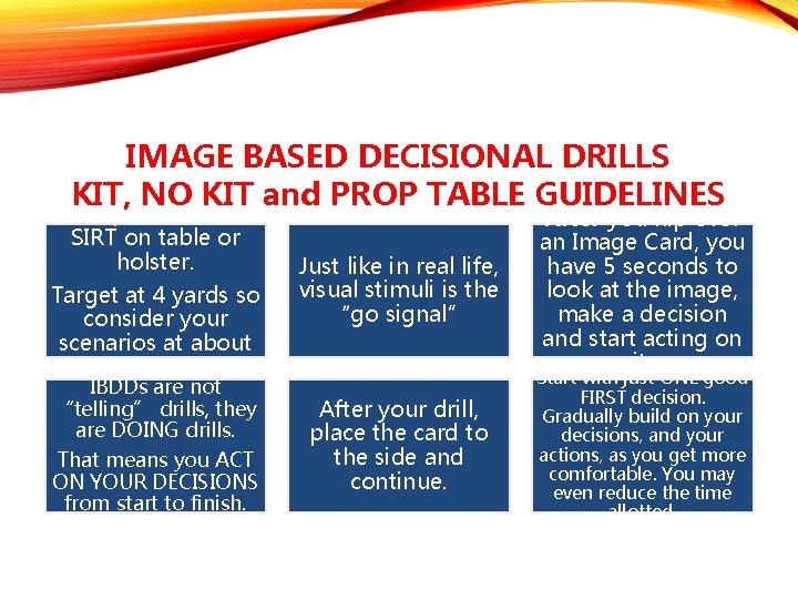 IMAGE BASED DECISIONAL DRILLS KIT, NO KIT and PROP TABLE GUIDELINES Props on table.