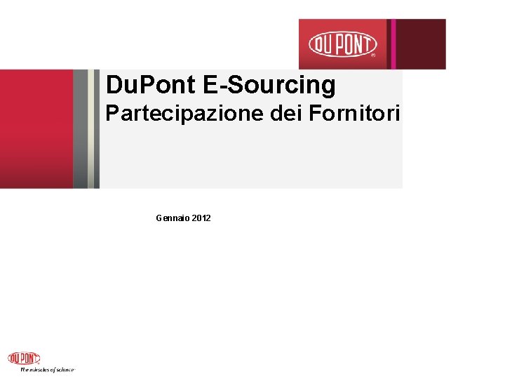 Du. Pont E-Sourcing Partecipazione dei Fornitori Gennaio 2012 