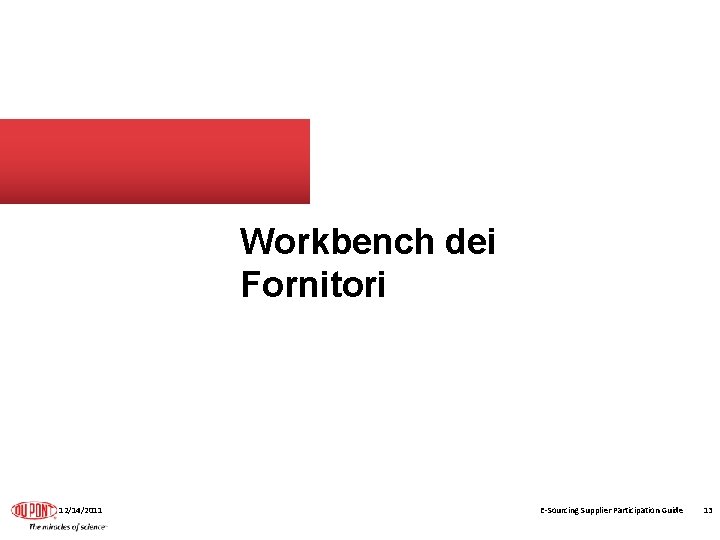 Workbench dei Fornitori 12/14/2011 E-Sourcing Supplier Participation Guide 13 
