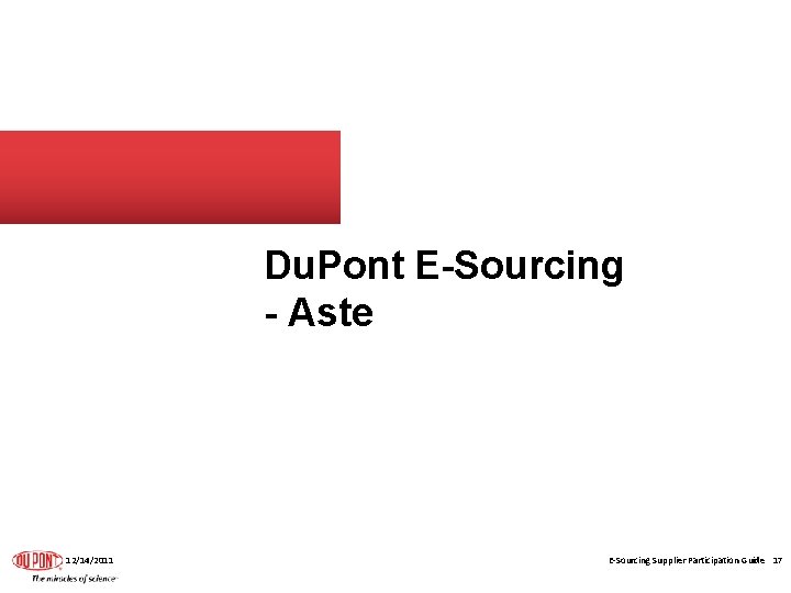 Du. Pont E-Sourcing - Aste 12/14/2011 E-Sourcing Supplier Participation Guide 17 