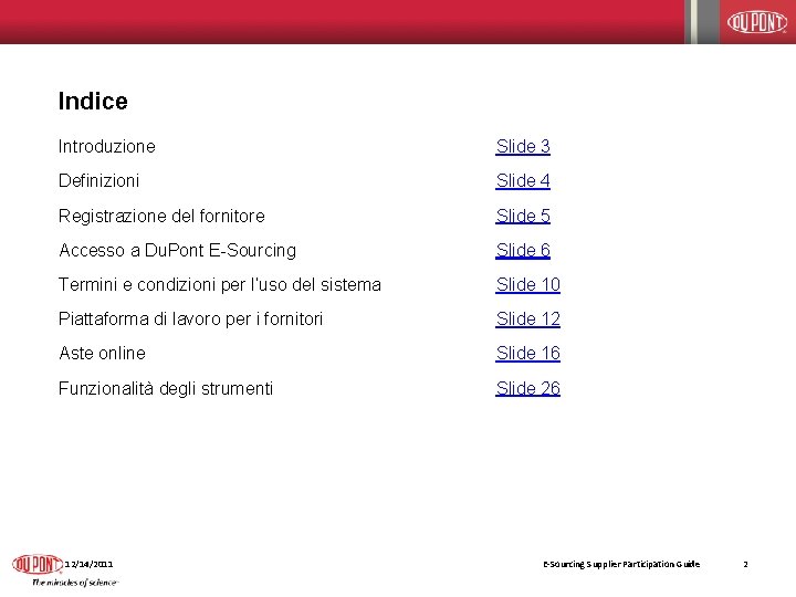 Indice Introduzione Slide 3 Definizioni Slide 4 Registrazione del fornitore Slide 5 Accesso a