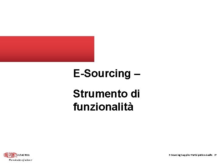 E-Sourcing – Strumento di funzionalità 12/14/2011 E-Sourcing Supplier Participation Guide 27 