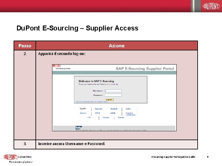 Du. Pont E-Sourcing – Supplier Access Passo Azione 2. Apparirà il secondo log-on: 3.