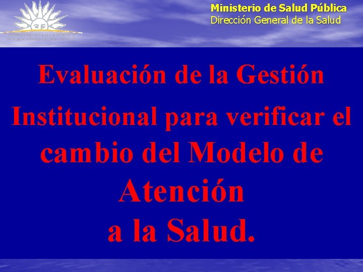 Ministerio de Salud Pública Dirección General de la Salud Evaluación de la Gestión Institucional