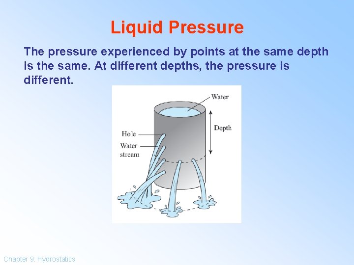 Liquid Pressure The pressure experienced by points at the same depth is the same.