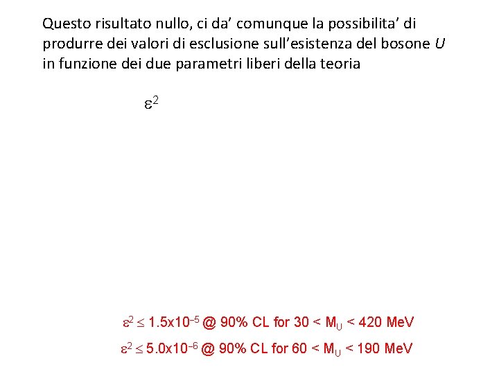 Questo risultato nullo, ci da’ comunque la possibilita’ di produrre dei valori di esclusione