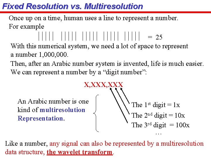 Fixed Resolution vs. Multiresolution Once up on a time, human uses a line to