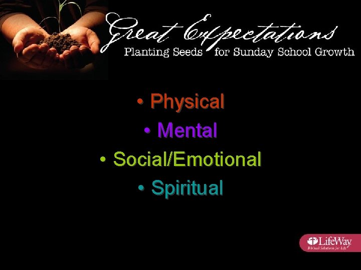  • Physical • Mental • Social/Emotional • Spiritual 