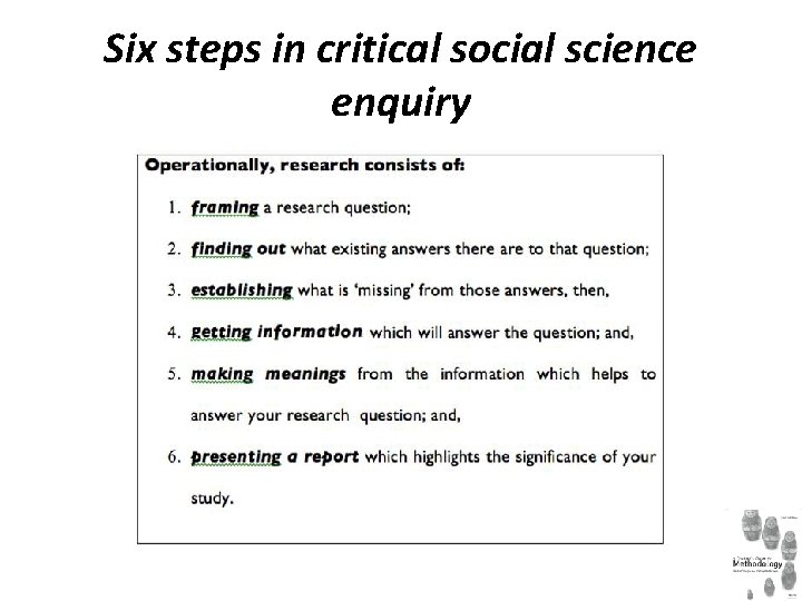 Six steps in critical social science enquiry 