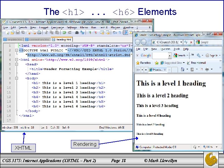 The <h 1>. . . <h 6> Elements XHTML Rendering CGS 3175: Internet Applications