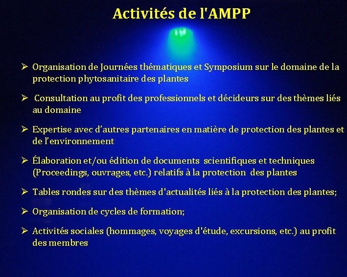 Activités de l'AMPP Ø Organisation de Journées thématiques et Symposium sur le domaine de