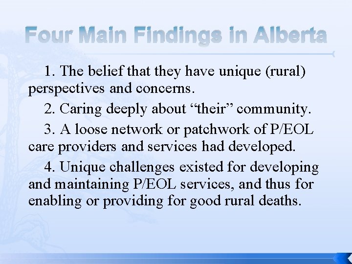 Four Main Findings in Alberta 1. The belief that they have unique (rural) perspectives