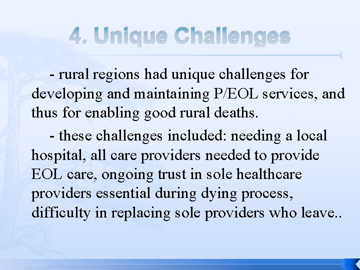 4. Unique Challenges - rural regions had unique challenges for developing and maintaining P/EOL