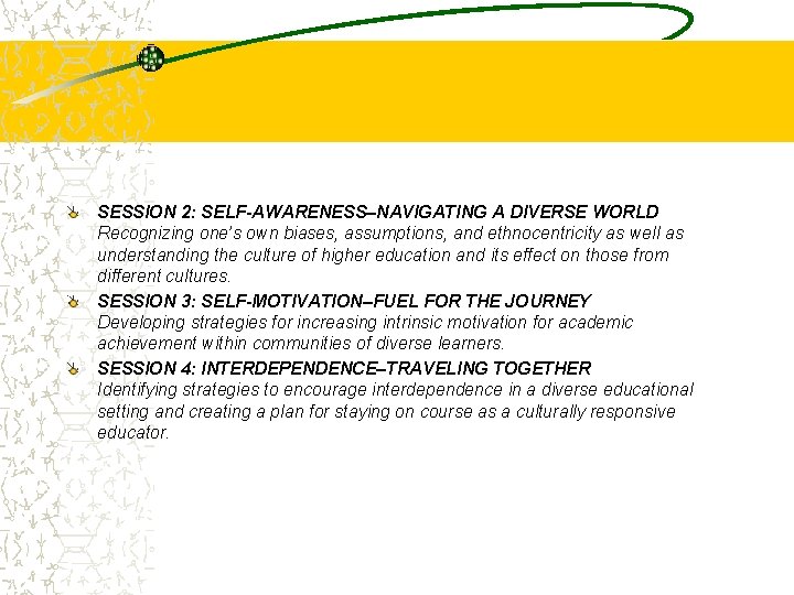 SESSION 2: SELF-AWARENESS–NAVIGATING A DIVERSE WORLD Recognizing one’s own biases, assumptions, and ethnocentricity as