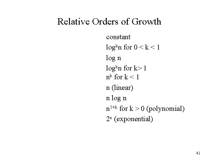 Relative Orders of Growth constant logkn for 0 < k < 1 log n