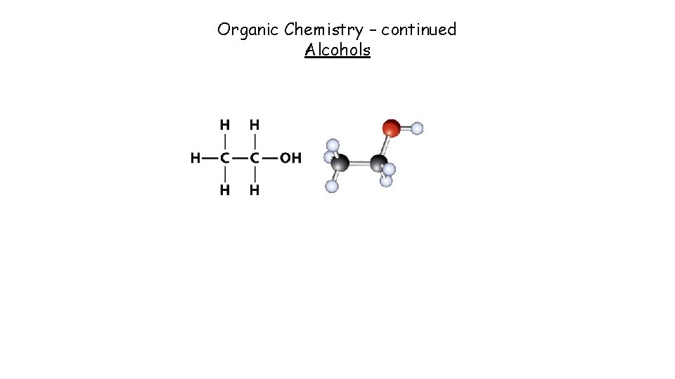 Organic Chemistry – continued Alcohols 