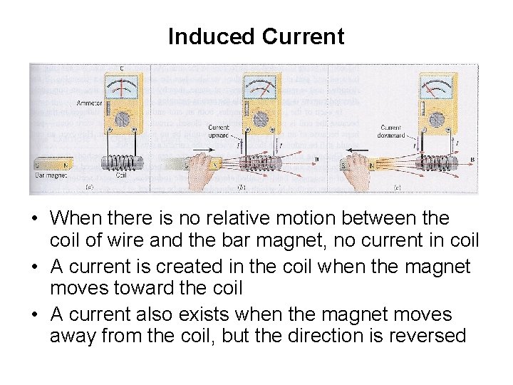 Induced Current • When there is no relative motion between the coil of wire