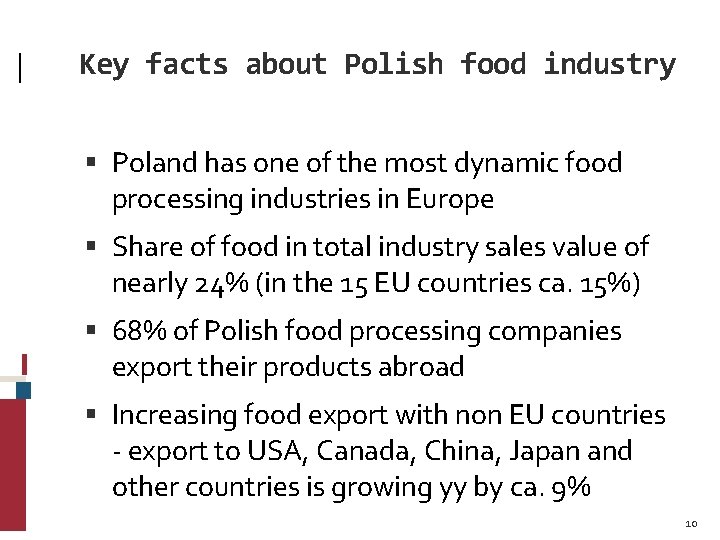 Key facts about Polish food industry Poland has one of the most dynamic food