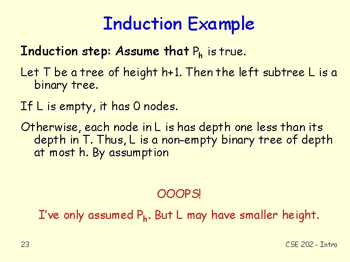 Induction Example Induction step: Assume that Ph is true. Let T be a tree