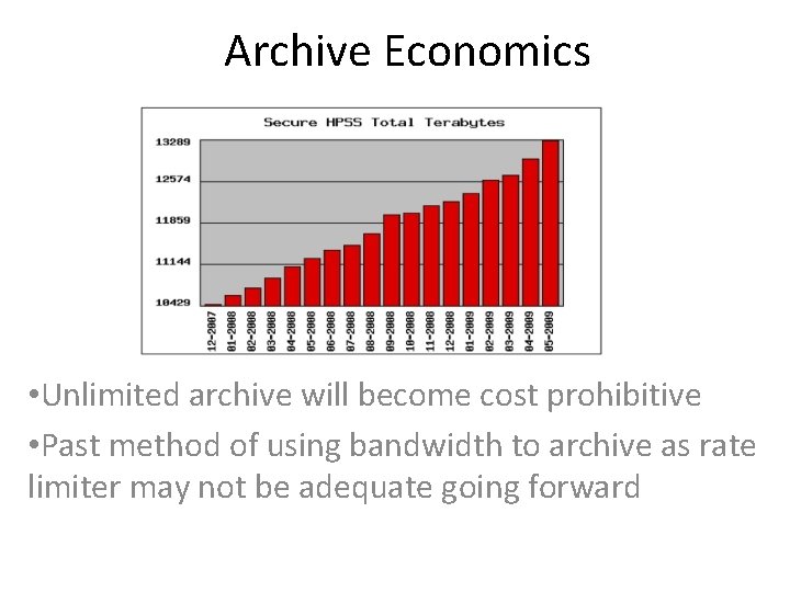 Archive Economics • Unlimited archive will become cost prohibitive • Past method of using