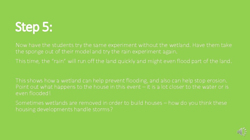Step 5: Now have the students try the same experiment without the wetland. Have