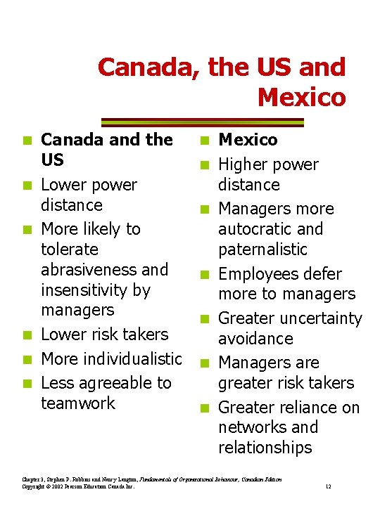Canada, the US and Mexico n n n Canada and the US Lower power