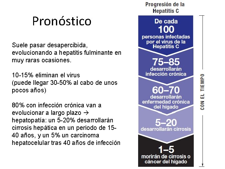 Pronóstico Suele pasar desapercibida, evolucionando a hepatitis fulminante en muy raras ocasiones. 10 -15%