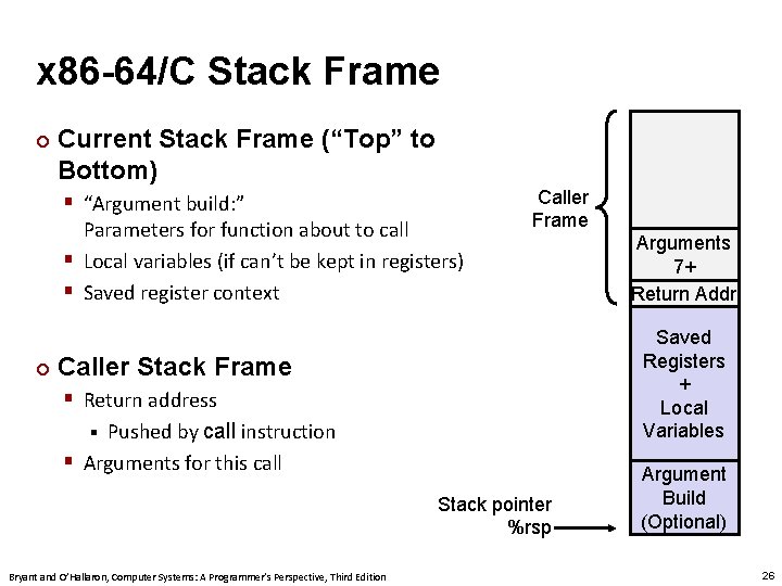 Carnegie Mellon x 86 -64/C Stack Frame ¢ Current Stack Frame (“Top” to Bottom)