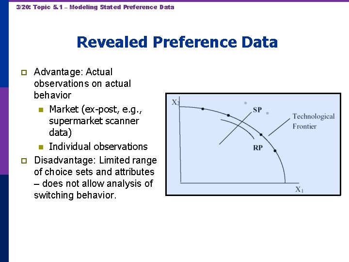 3/20: Topic 5. 1 – Modeling Stated Preference Data Revealed Preference Data p p