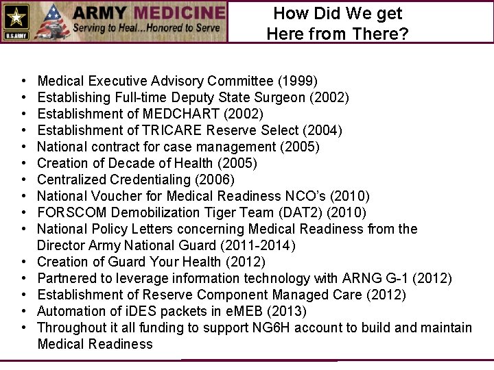 How Did We get Here from There? • • • • Medical Executive Advisory