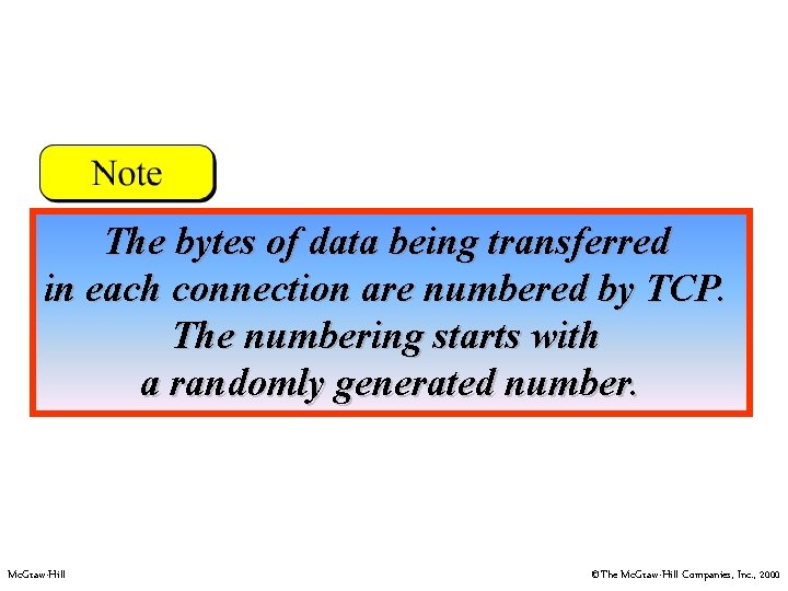 The bytes of data being transferred in each connection are numbered by TCP. The