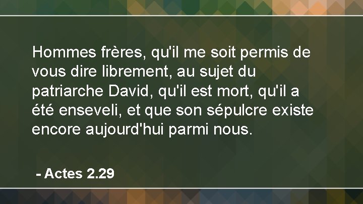 Hommes frères, qu'il me soit permis de vous dire librement, au sujet du patriarche