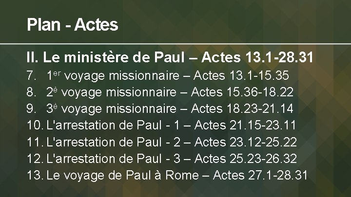 Plan - Actes II. Le ministère de Paul – Actes 13. 1 -28. 31