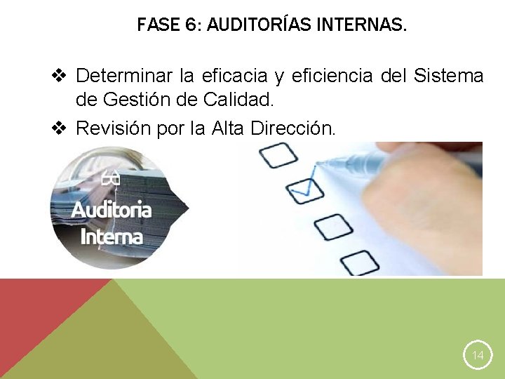 FASE 6: AUDITORÍAS INTERNAS. v Determinar la eficacia y eficiencia del Sistema de Gestión