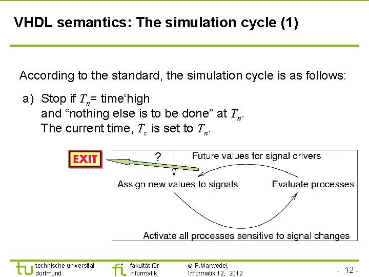 VHDL semantics: The simulation cycle (1) According to the standard, the simulation cycle is