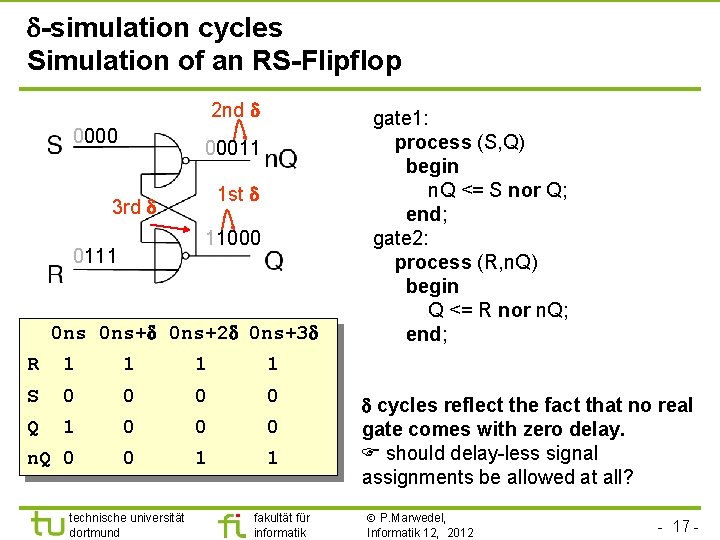  -simulation cycles Simulation of an RS-Flipflop 2 nd 0000 00011 1 st 3