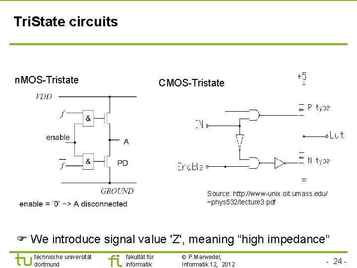 Tri. State circuits n. MOS-Tristate CMOS-Tristate Source: http: //www-unix. oit. umass. edu/ ~phys 532/lecture