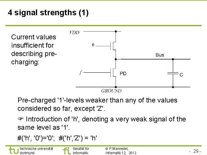 4 signal strengths (1) Current values insufficient for describing precharging: Pre-charged '1'-levels weaker than