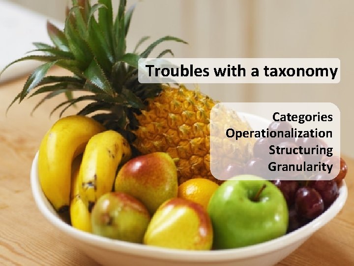 Troubles with a taxonomy Categories Operationalization Structuring Granularity 