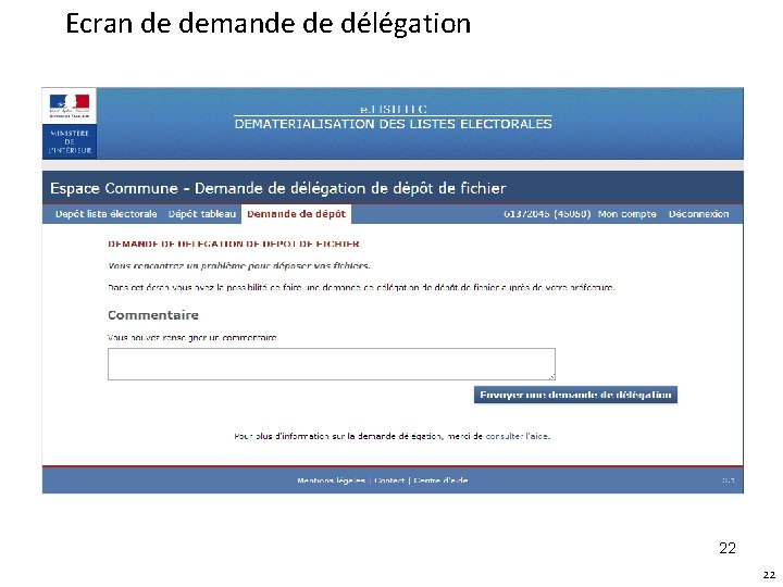 Ecran de demande de délégation 22 22 